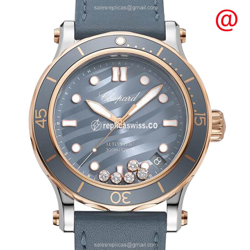 Chopard Happy Sport 278587 - Auto 18kt Rose Gold - Blue Dial - Blue Cowhide Buckle